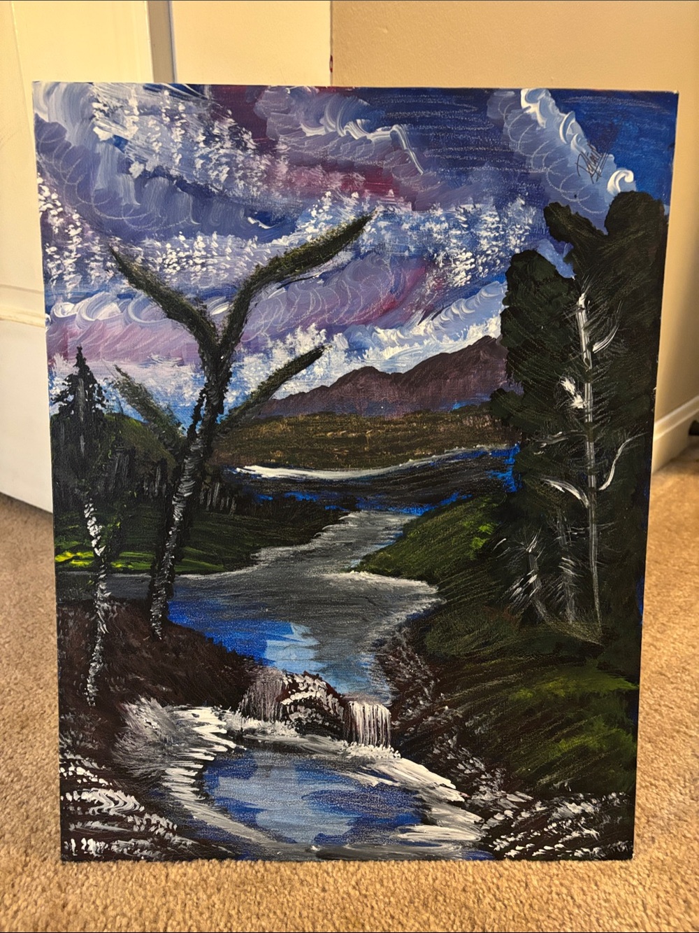 Hand-Painted Blue and Green Landscape Canvas Wall Art